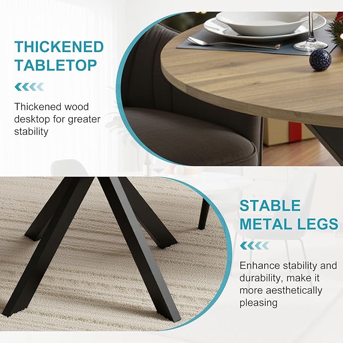 31.5" Round Dining Table for 4, Modern Small Dinner Table Farmhouse Round - Image 3