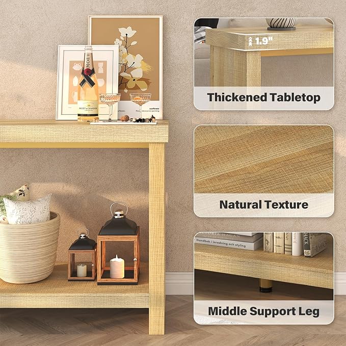 63 Inches Narrow Console Table, 2-Tier Long Sofa Tables Behind Couch Table - Image 6