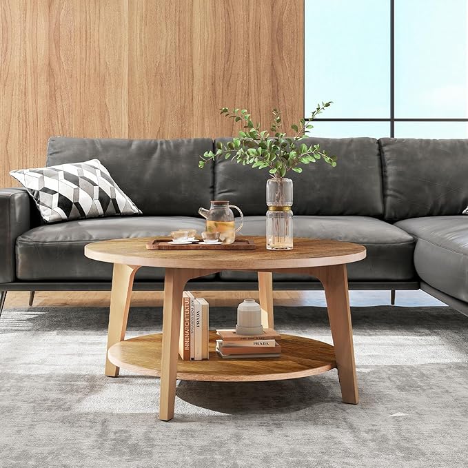 Sweetcrispy Round Coffee Table, 2-Tier Center Circle Counter - Image 4