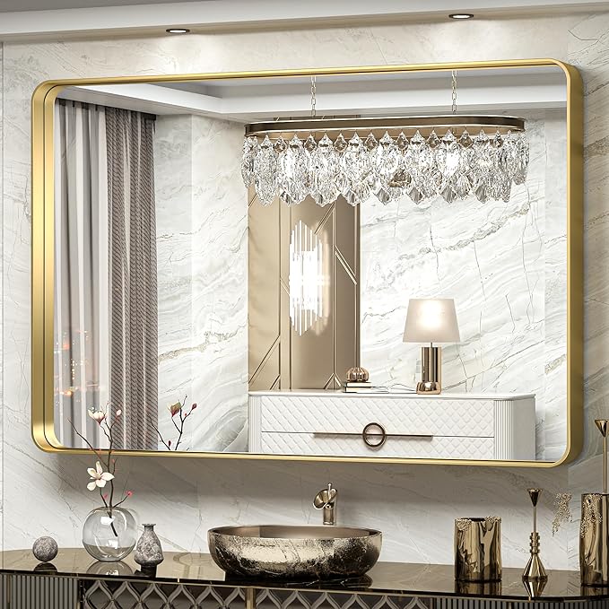TokeShimi 60 x 40 Inch Brushed Gold Bathroom Vanity Mirror by RefinedBathroomAccessories