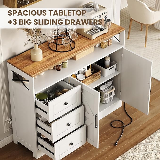 Buffet Cabinet Sideboard with Storage, Adjustable Shelves and Doors, Wood - Image 4