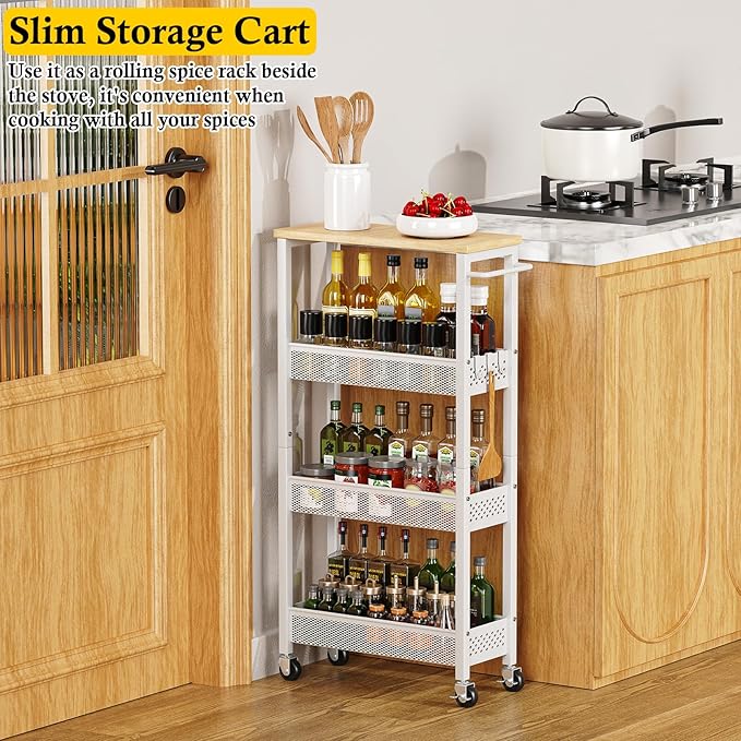 Utility Slim Storage Cart, 4 Tier Small Rolling Kitchen Laundry Room Cart - Image 7