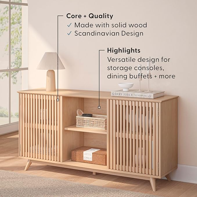 Plank+Beam Mid-Century Modern Wood TV Stand, Solid Wood Entertainment Console - Image 4