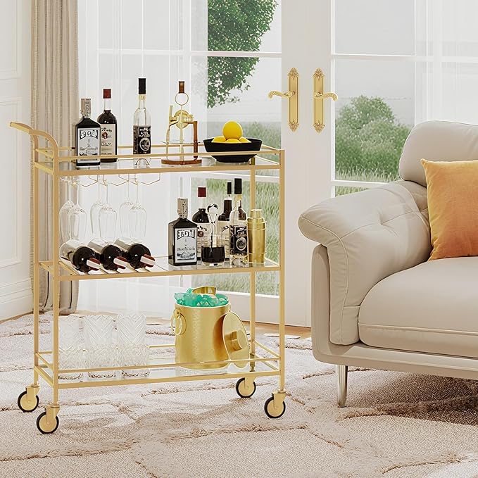 Gold Bar Cart, Home Bar Serving Cart - Image 9