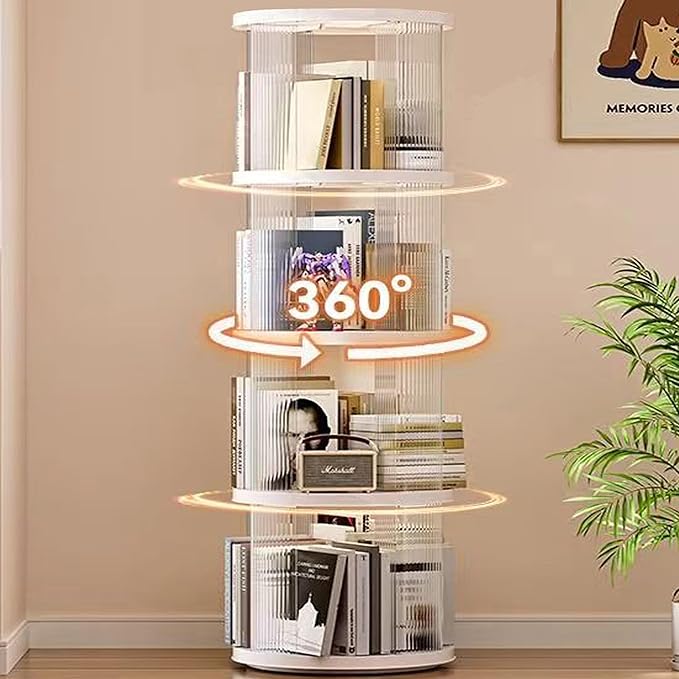 4 Tier Rotating Bookshelf Tower, 360 Display Rotating Bookshelf, 53.4 inch High by FAQINZYUAN
