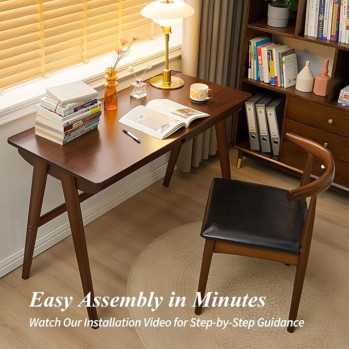 Computer Desk with Drawers, Solid Wood Writing Desk, Mid Century Modern Home - Image 9