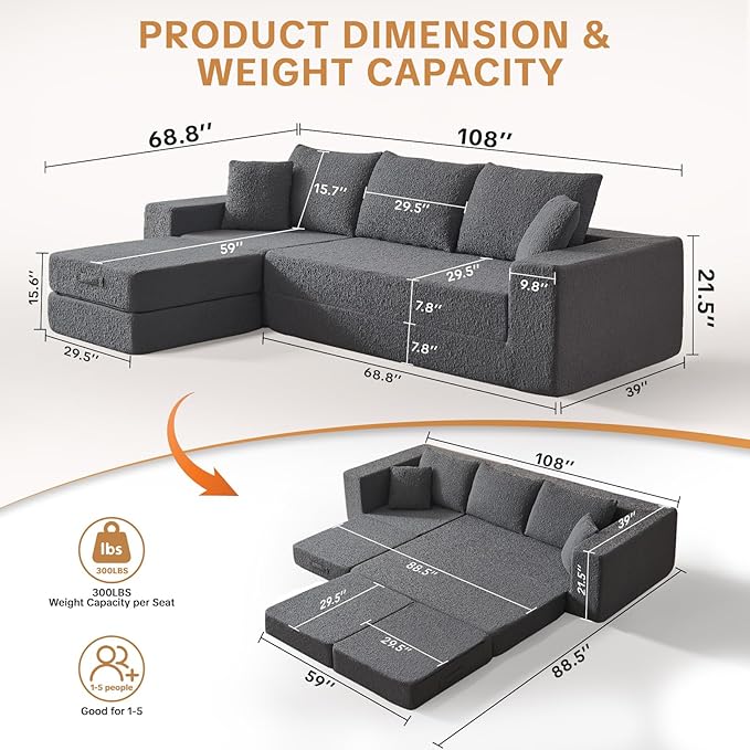 108" Modular Sectional Cloud Sofa - Image 2