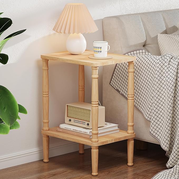 LUCKNOCK Solid Wood Side Table, Small Vintage End Table, Narrow Couch Side Table by LUCKNOCK