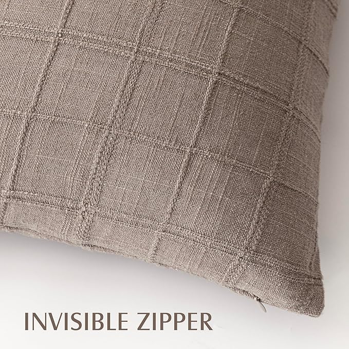 Foindtower Set of 2 Decorative Linen Check Throw Pillow Covers Neutral - Image 3