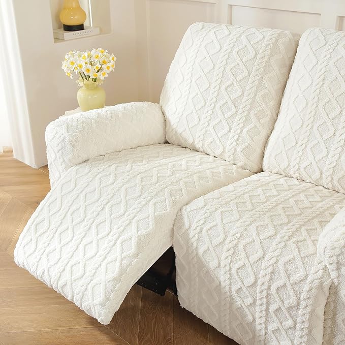 vctops 6 Pieces Geometric Jacquard Plush Recliner Loveseat Slipcovers Soft - Image 7
