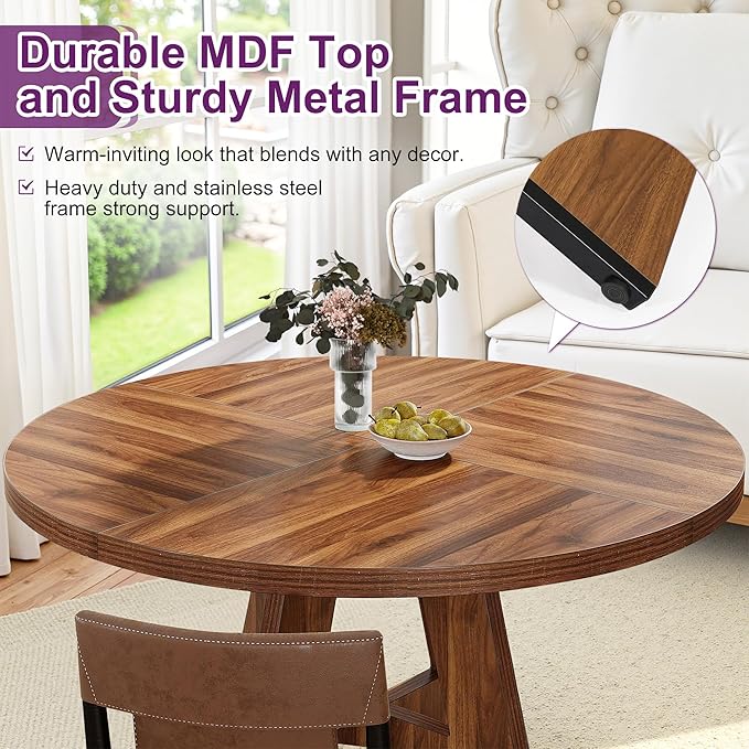 Round Dining Table for 4, Farmhouse Table for Dining Room, Living Room - Image 3