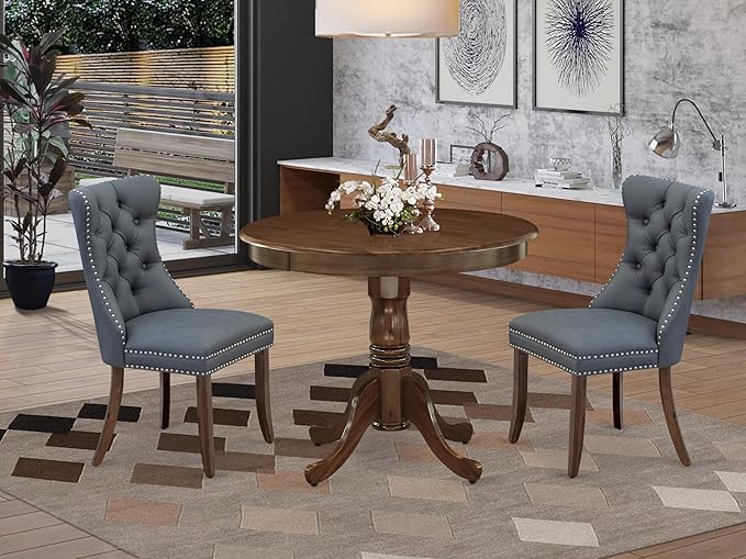 East West Furniture ANDA3-AWA-13 3 Piece Kitchen Table Set Includes a Round - Image 2