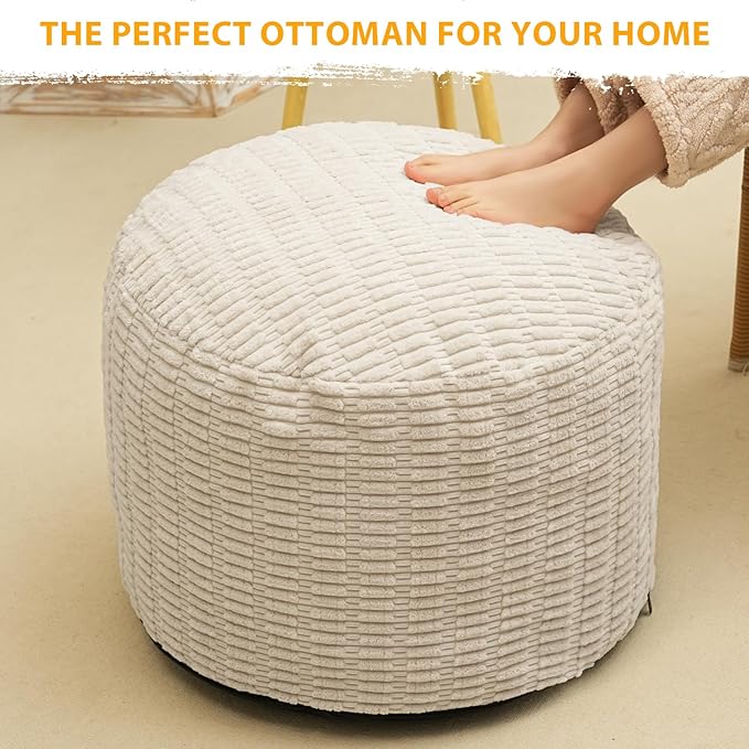 Round Stuffed Pouf Ottoman for Foot Rest, Storage Ottoman Pouf Foot Stool - Image 7