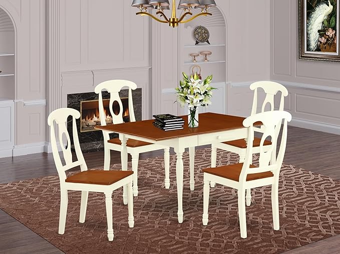 East West Furniture MZKE5-WHI-W 5 Piece Dining Set Includes a Rectangle Dining - Image 2