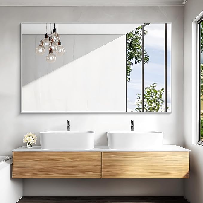 KOCUUY Large Silver Bathroom Mirror, 60x36 inch Rectangular Mirror - Image 2