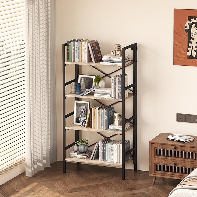Folding Bookshelf, 4 Tier Bookcase Foldable Shelf - Image 5