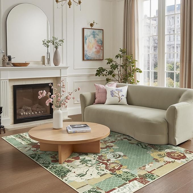GENIMO 5X7 Floral Area Rugs for Living Room, Machine Washable Non Slip Vintage - Image 2