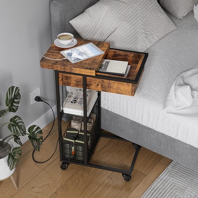 LIDYUK C Shaped End Table with Charging Station, Flip Top Side Table with USB - Image 2