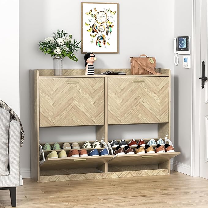 47" Large Shoe Cabinet with 4 Flip Drawers, Freestanding Shoe Storage Cabinet - Image 5