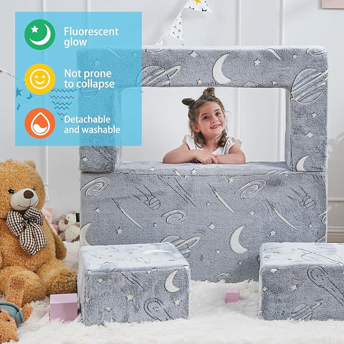 Kids Couch Sofa Modular Toddler Couch, Glow in The Dark 3 in 1 Fold Out Kids - Image 4