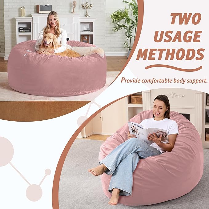 4FT Bean Bag Chair with Ultra Soft Velvet Cover Bean Bag Sofa with Memory Foam - Image 5