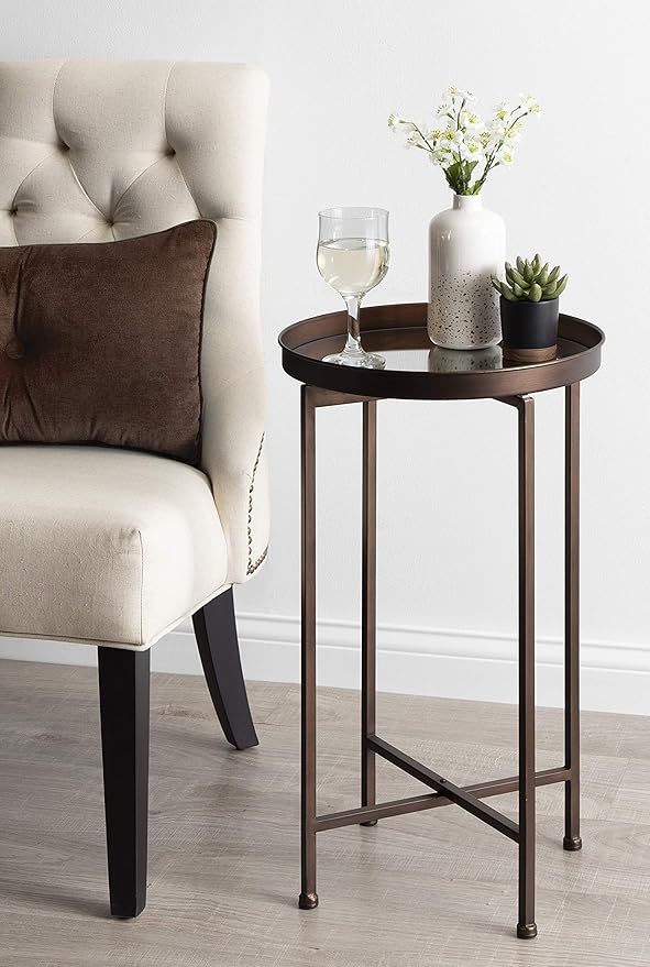 Kate and Laurel Celia Round Metal Foldable Accent Table - Image 2