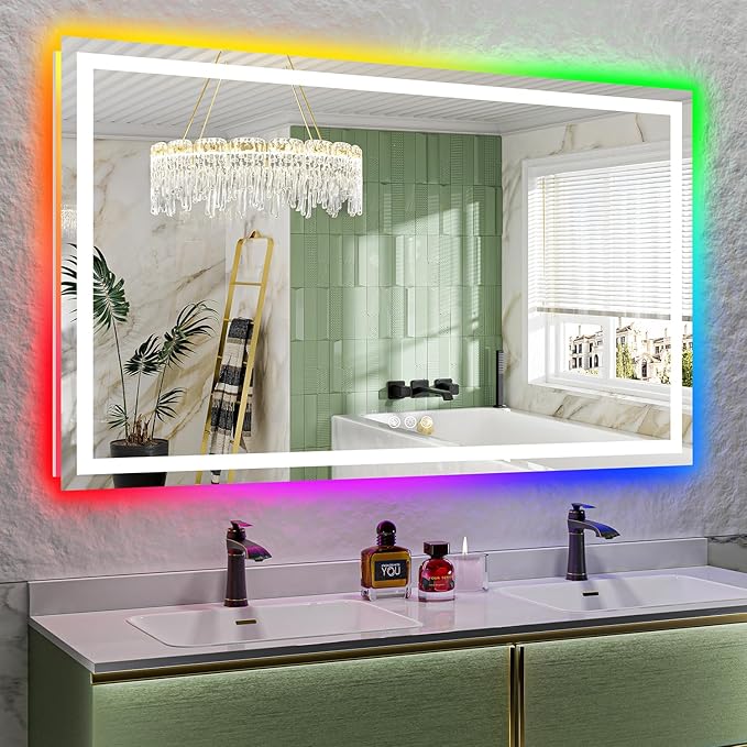 66x40 Inch RGB LED Bathroom Mirror Front Light and RGB Backlit Lighted Vanity by YEELAIT