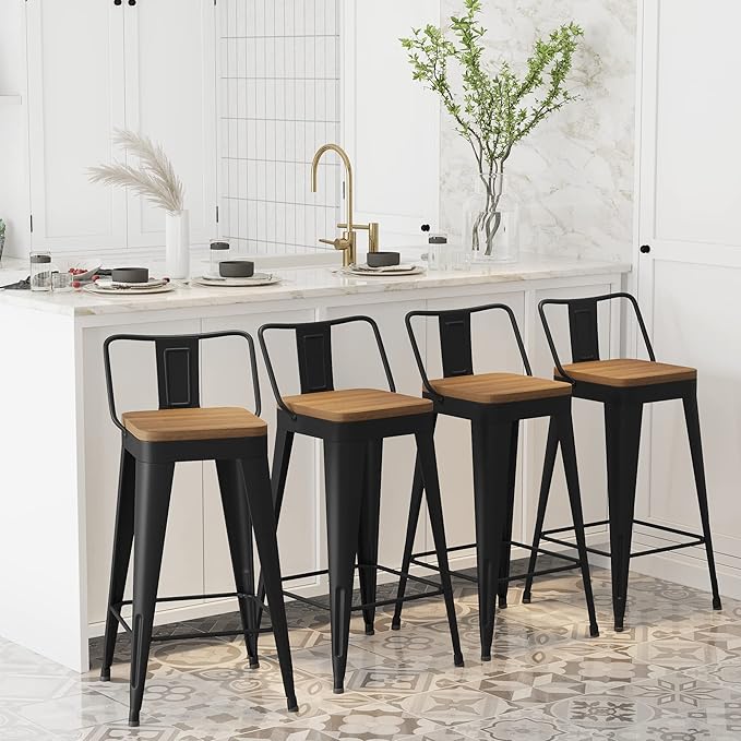 WENTMENT Metal Bar Stools Set of 4 Counter Height Barstools - Image 6