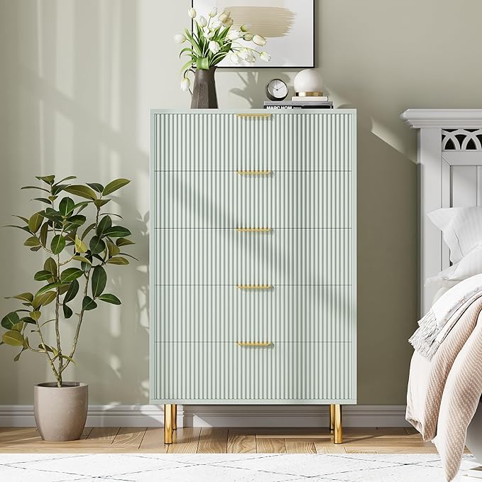Green Dresser, Modern 5 Drawer Dresser - Image 5