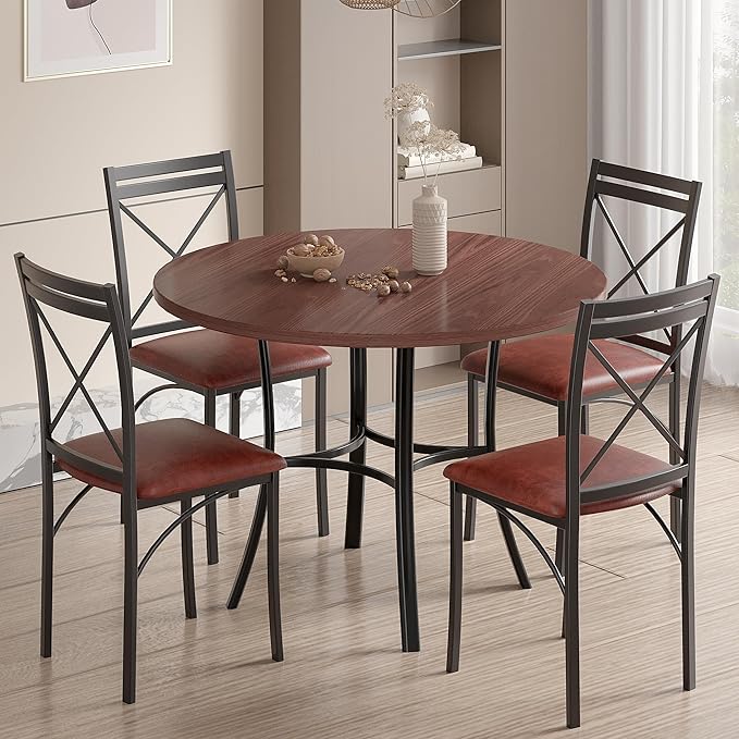 VECELO 36" Round Dining Table for 4, Wood Grain Dinette - Image 7