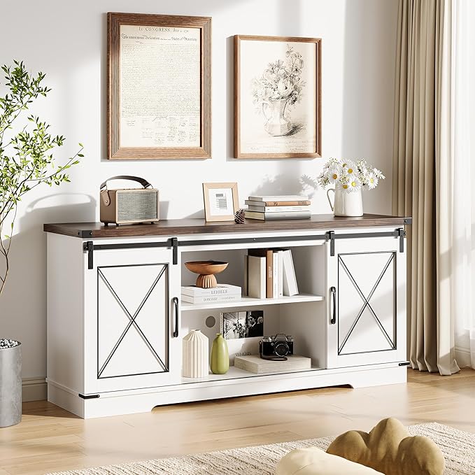 GarveeHome Farmhouse TV Stand for TV up to 65 Inches and Entertainment Center - Image 6