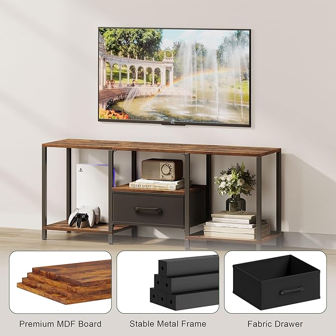 TV Stand with Fabric Drawer for 55 Inch TV, Entertainment Center with Open - Image 5