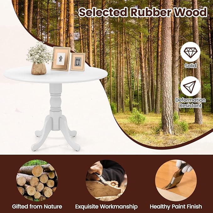 COSTWAY Round Dining Table for 4, 39-inch Wooden Kitchen Table - Image 4