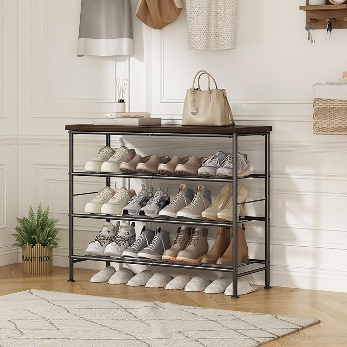 Shoe Rack Organizer 4 Tier for Closet Entryway Free Standing Metal Storage Shoe - Image 5