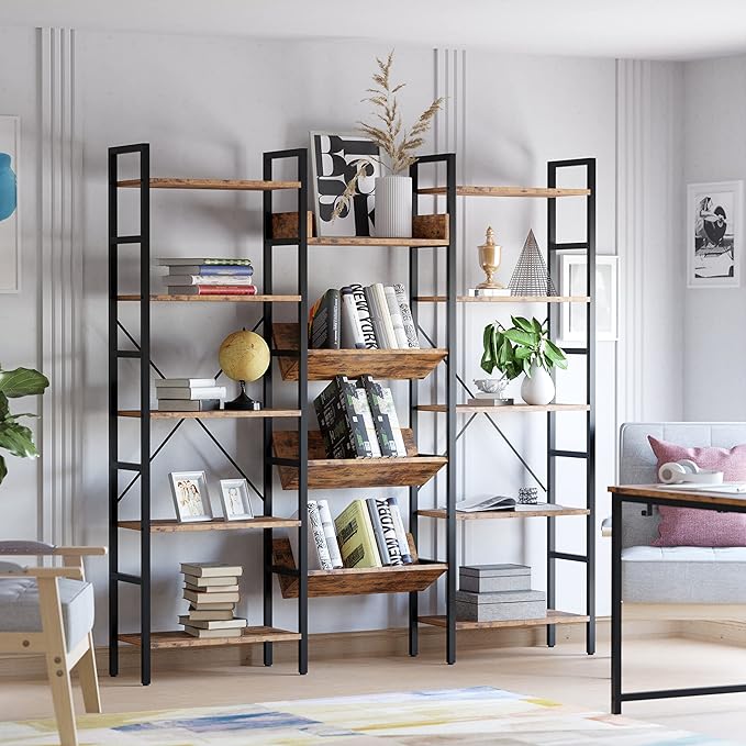 IRONCK Bookshelves and Bookcases 5 Tiers, Triple Wide Industrial Bookshelf - Image 2