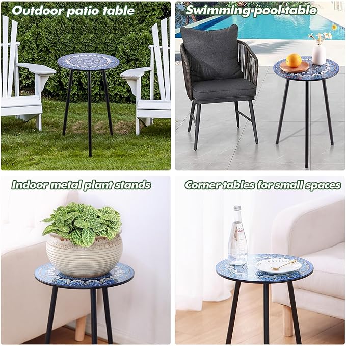 1 Pack Metal Mosaic Round Side Table 13.4" Small End Table - Image 6