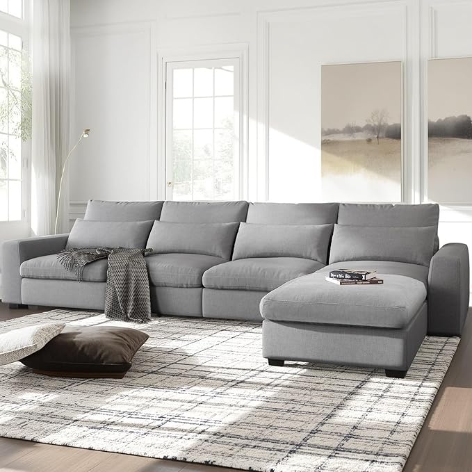 129.9 Inch Modern Oversized L-Shape Feather Filled Sectional Sofa by Unknown