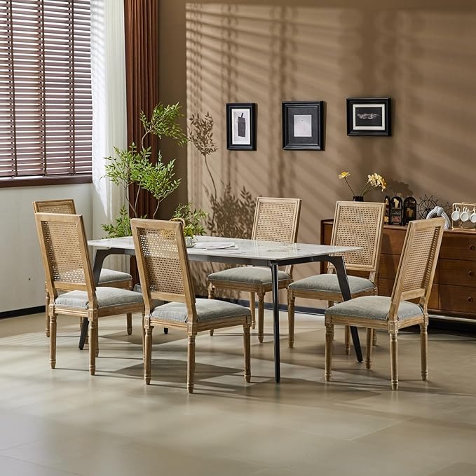 Merax Upholstered Solid Wood Dining Chairs Set of 6, French Country Style - Image 3