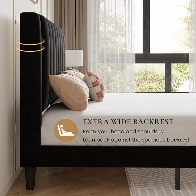 SHA CERLIN Twin Bed Frame/Velvet Upholstered Platform Bed Frame - Image 6