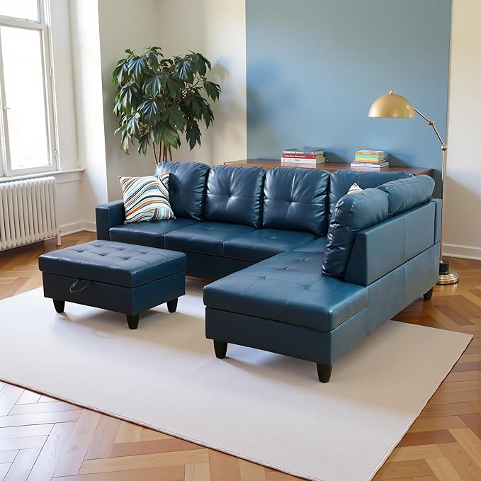 Couches for Living Room PU Leather L Shaped Couch Comfy 3 Pieces Sectional Sofa - Image 4