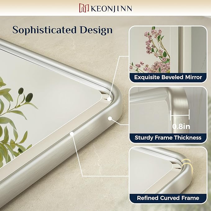 Keonjinn 24x30 in Brushed Pivot Mirror, Tilt Beveled Mirror Bathroom, - Image 4