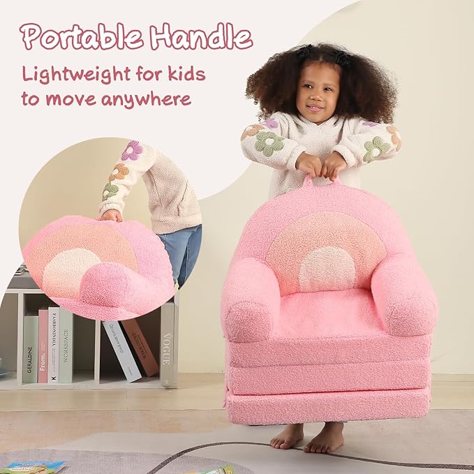 Foldable Kids Sofa, Comfy Rainbow Toddler Couch - Image 4