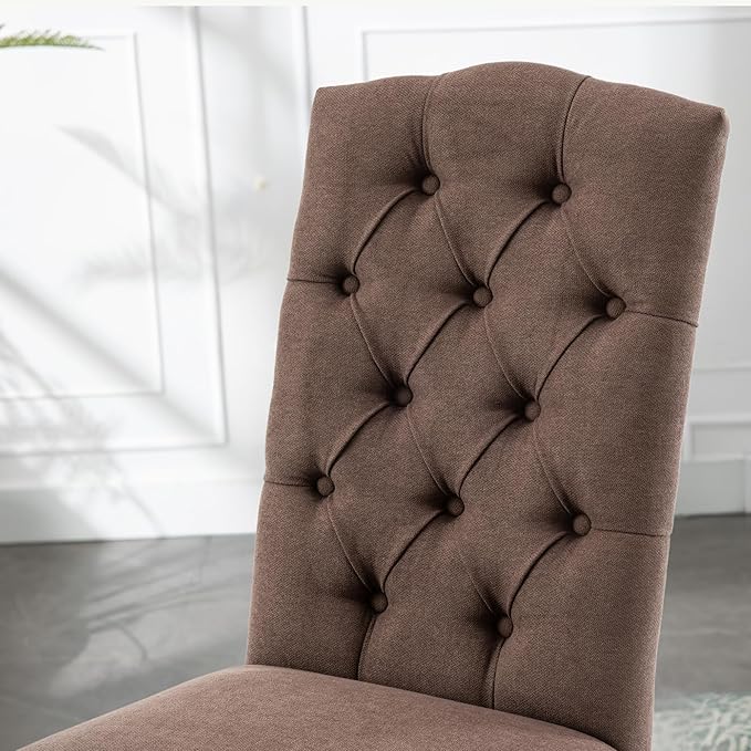 Tufted Upholstered Parsons Dining Chair Set Fabric Diner Accent Stylish Modern - Image 8