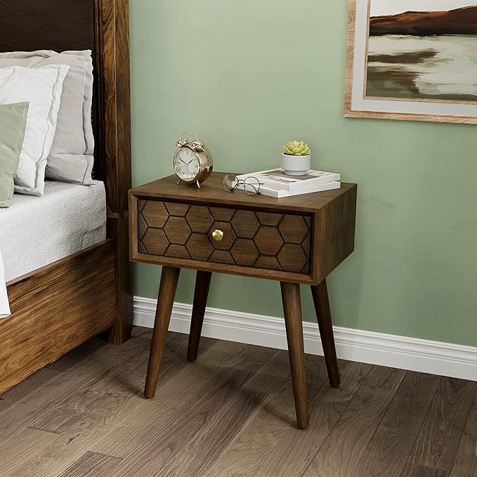 COSIEST Mid-Century Nightstand, Modern MDF Bedside Table, Wood Accent End Table - Image 4