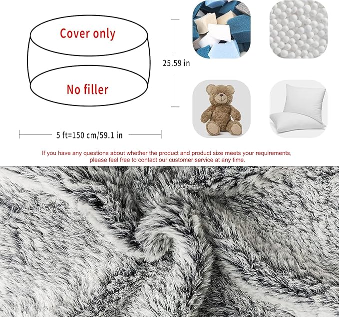 Bean Bag Chair Cover Without Filler, Big Round Soft Fluffy PV Velvet Washable - Image 2
