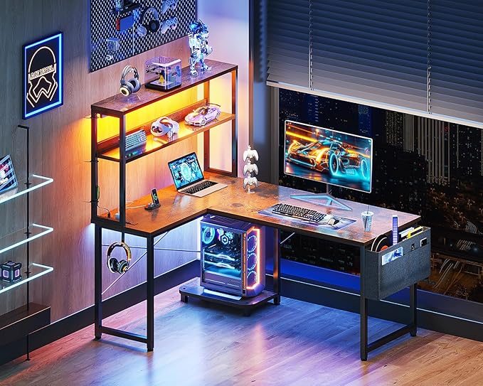 Casaottima Gaming Desk with Power Outlets & LED Lights, 43 Inch Reversible L - Image 2