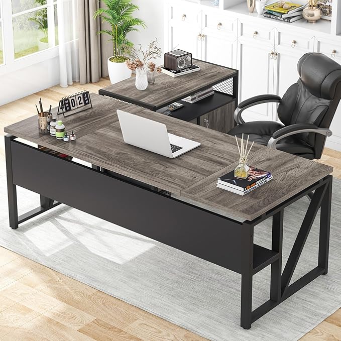 Tribesigns L Shaped Desk with Drawer Cabinet, 2 Piece Home Office Furniture by Tribesigns