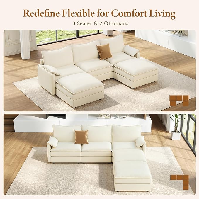 Vesgantti 108" U Shaped Sectional Couch, Comfy Cloud Modular Sectional Sofa - Image 7
