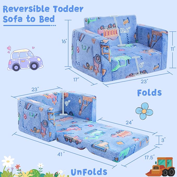 Toddler Chair Comfy, 2-in-1 Soft Toddler Couch Fold Out - Image 2