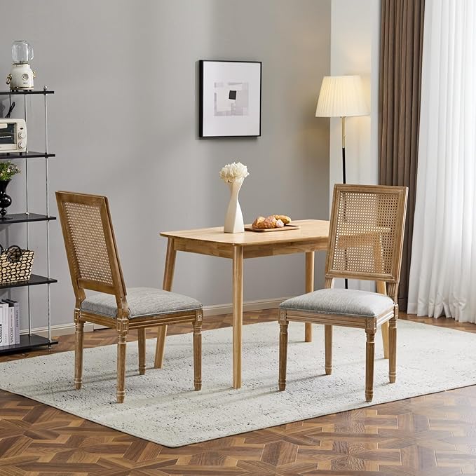 Merax Upholstered Solid Wood Dining Chairs Set of 2, French Country Style - Image 4